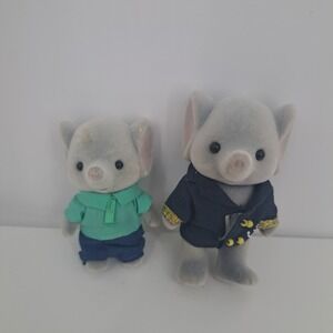 VTG Sylvanian Families Calico Critters Elephant Figures Flocked Grey Toys